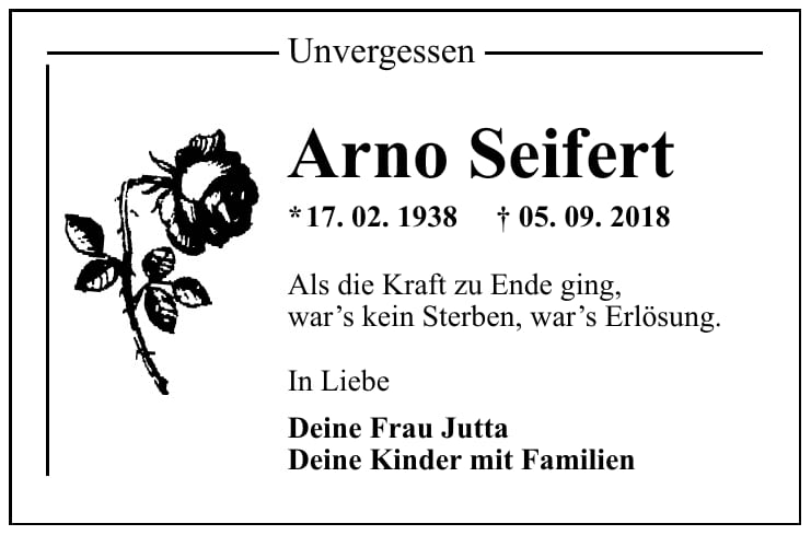 Traueranzeige Arno Seifert