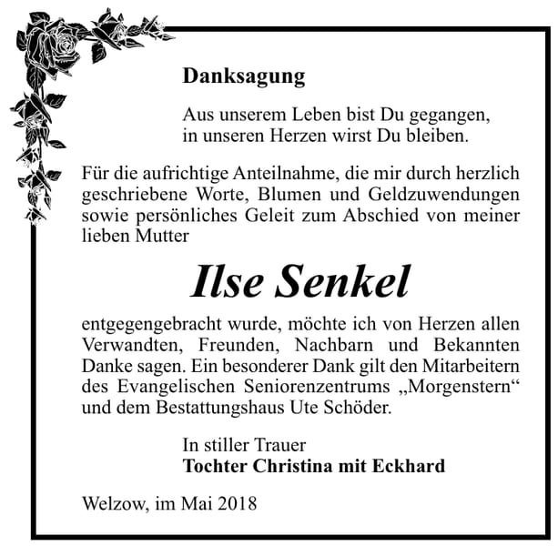 Danksagung Ilse Senkel