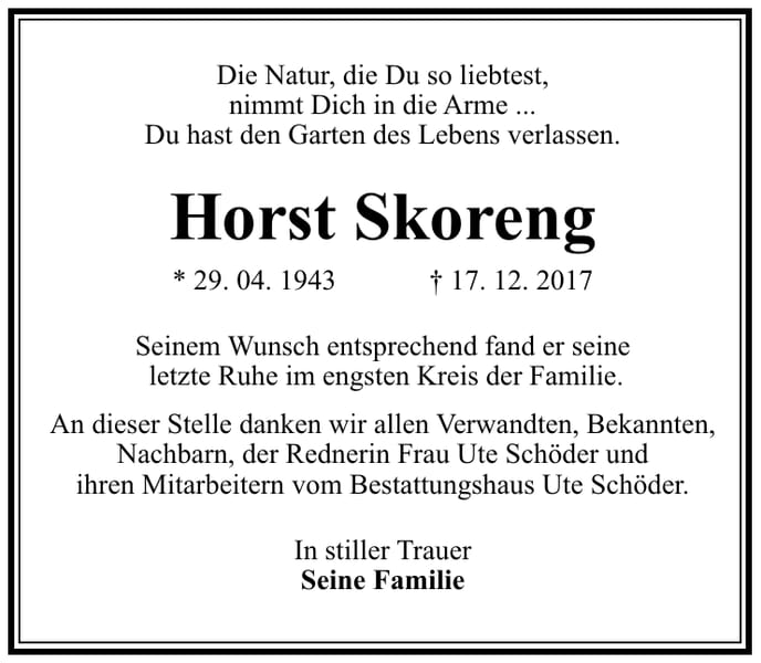 Danksagung Horst Skoreng