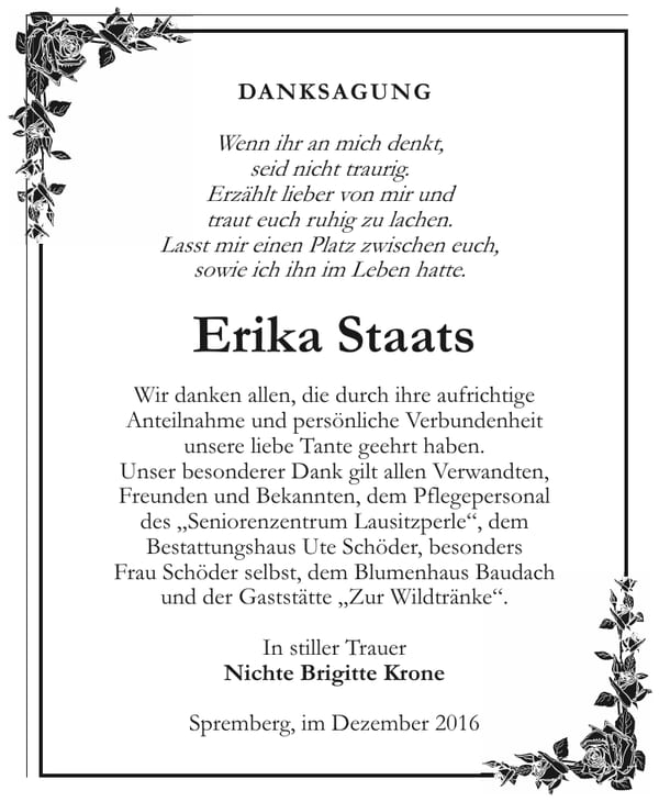 Danksagung Erika Staats