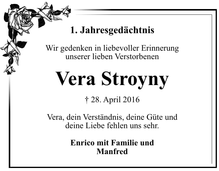 Jahresgedenken Vera Stroyny