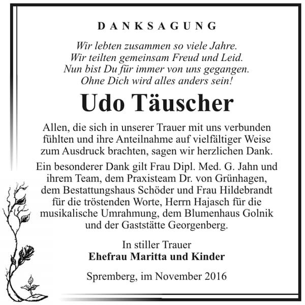 Danksagung Udo Täuscher