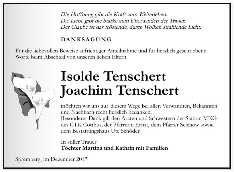 Danksagung Isolde Tenschert