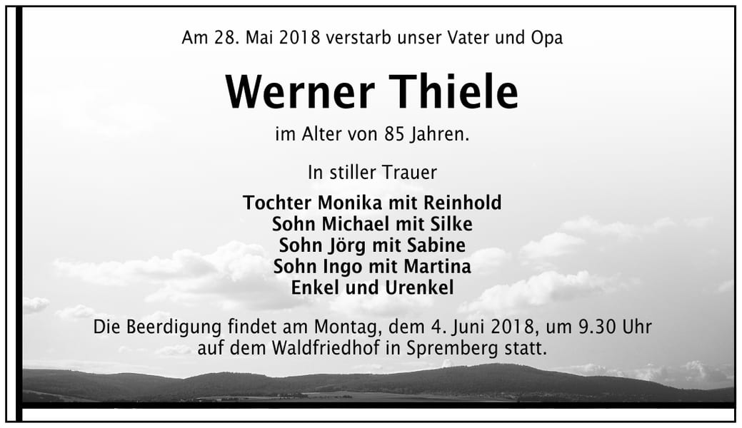 Traueranzeige Werner Thiele