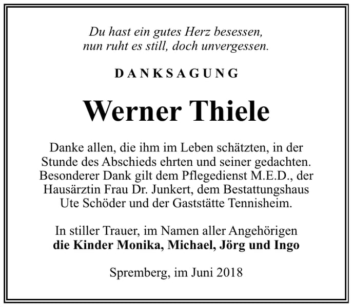 Danksagung Werner Thiele