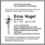 Traueranzeige Erna Vogel, geb. Bartusch