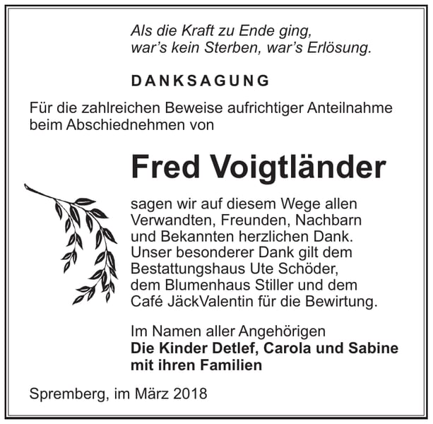 Danksagung Fred Voigtländer