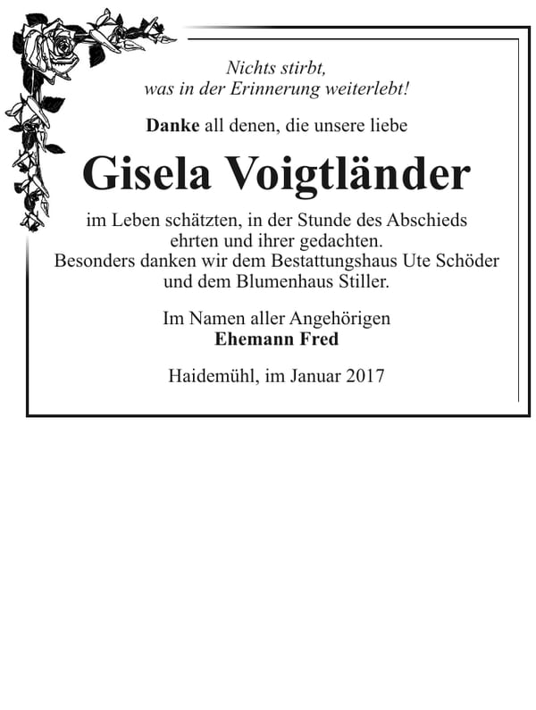Danksagung Gisela Voigtländer