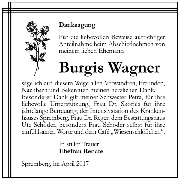 Danksagung Burgis Wagner