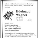 Traueranzeige Edeltraud Wagner, geb. Quosig