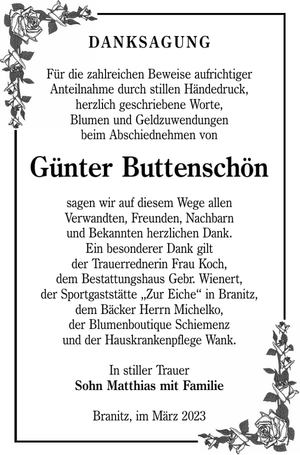 Danksagung Günter Buttenschön