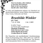 Traueranzeige Brunhilde Winkler, geb. Nagel