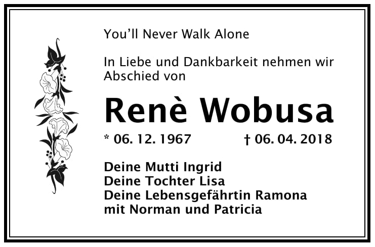 Traueranzeige Renè Wobusa