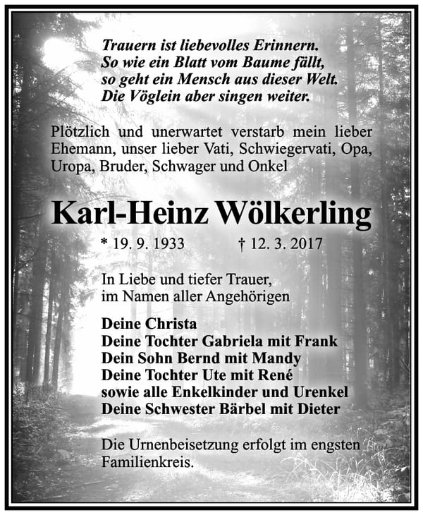 Traueranzeige Karl-Heinz Wölkerling