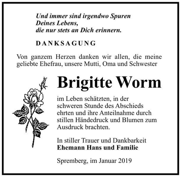 Traueranzeige Brigitte Worm