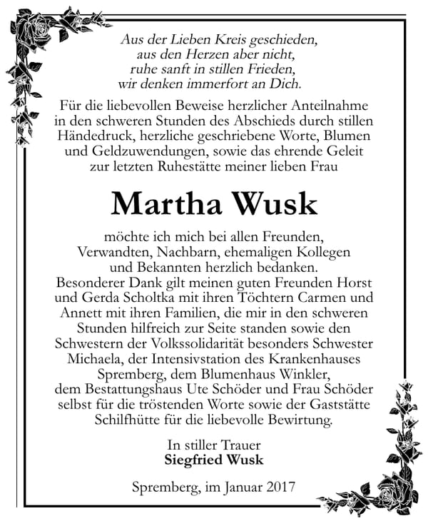Danksagung Martha Wusk