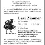 Traueranzeige Luci Zimmer, geb. Wackwitz