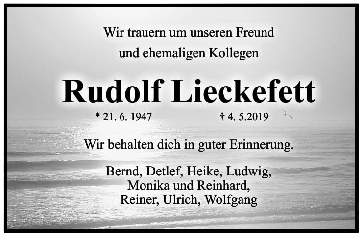 Traueranzeige Rudolf Lieckefett