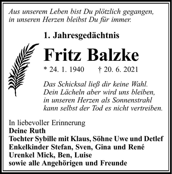 Jahresgedenken Fritz Balzke