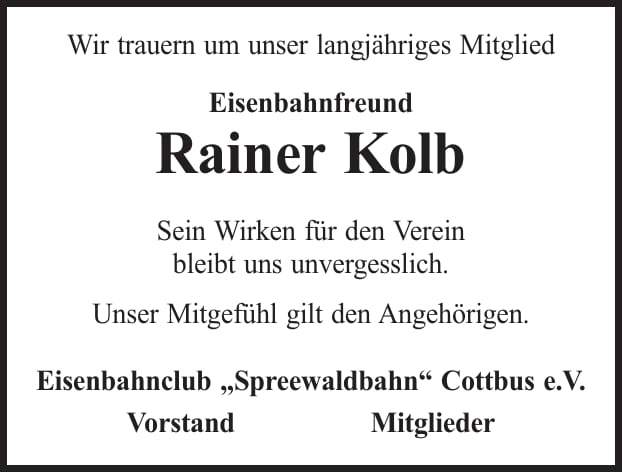 Nachruf Rainer Kolb