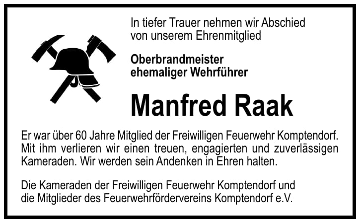 Traueranzeige Manfred Raak