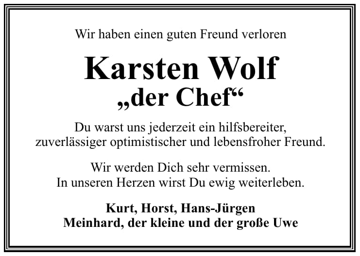 Nachruf Karsten Wolf