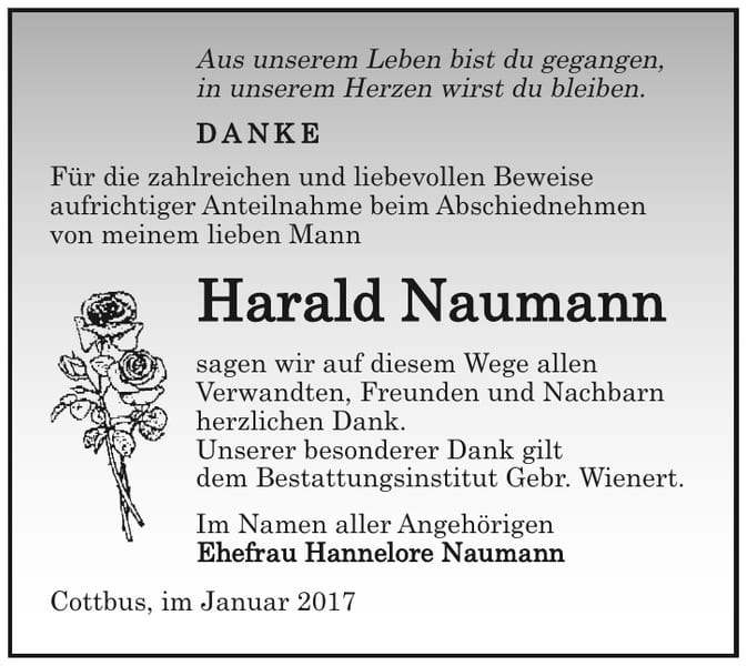 Danksagung Harald Naumann
