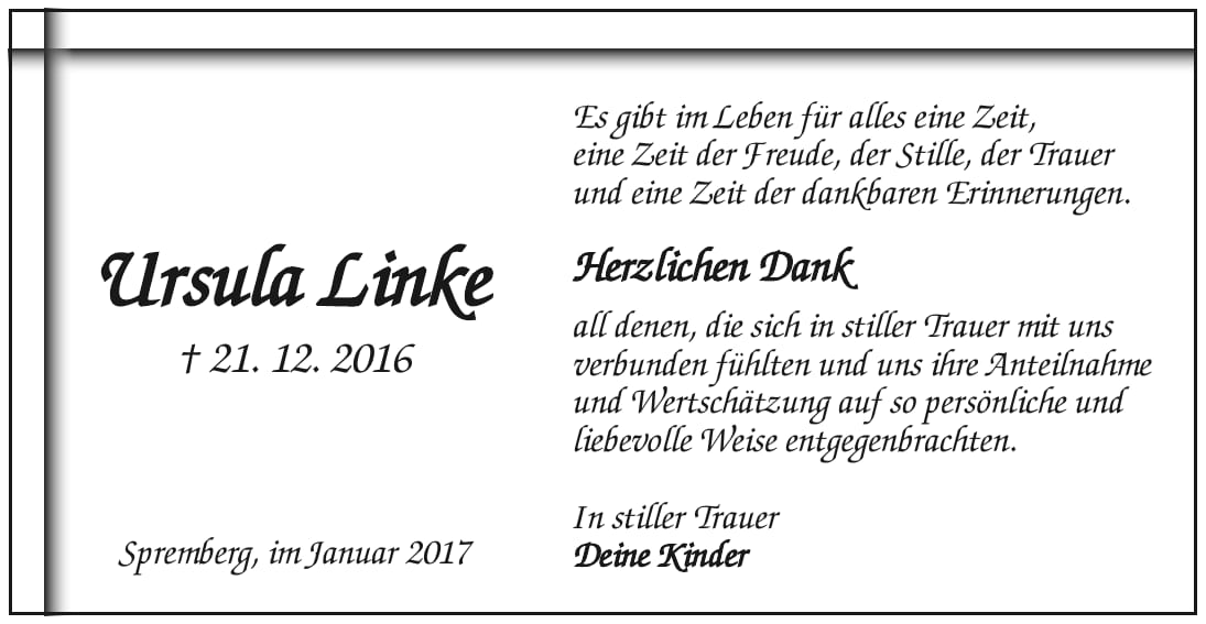 Traueranzeige Ursula Linke