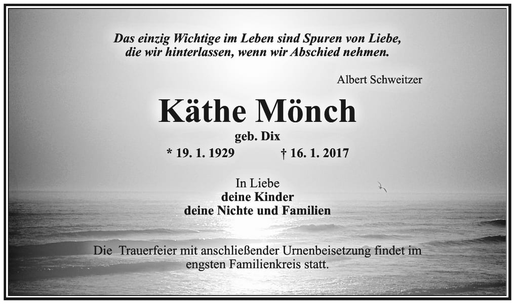 Traueranzeige Käthe Mönch, geb. Dix