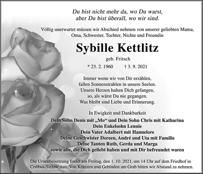 Traueranzeige Sybille Kettlitz, geb. Fritsch