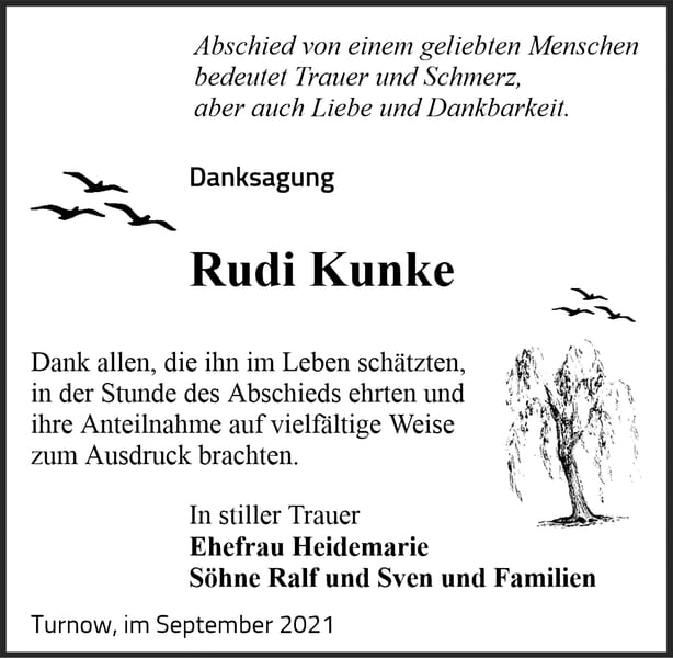 Danksagung Rudi Kunke