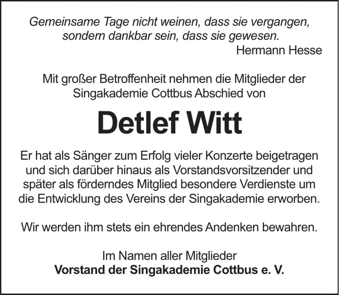 Nachruf Detlef Witt
