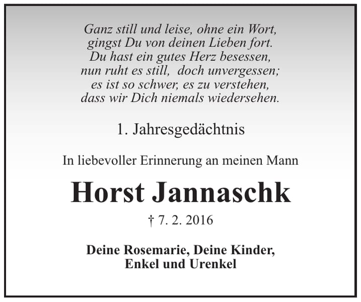Jahresgedenken Horst Jannaschk