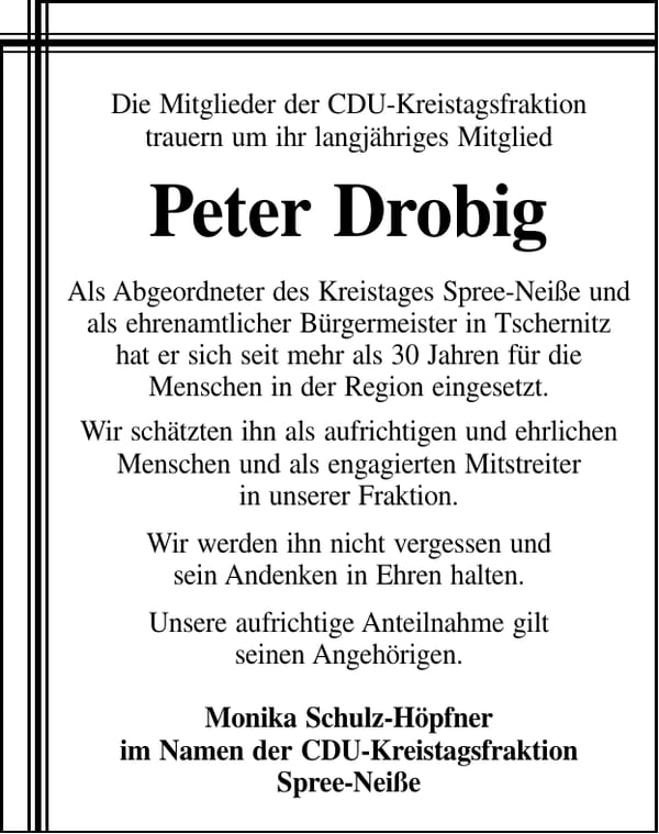 Nachruf Peter Drobig