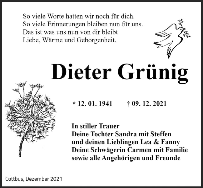 Traueranzeige Dieter Grünig