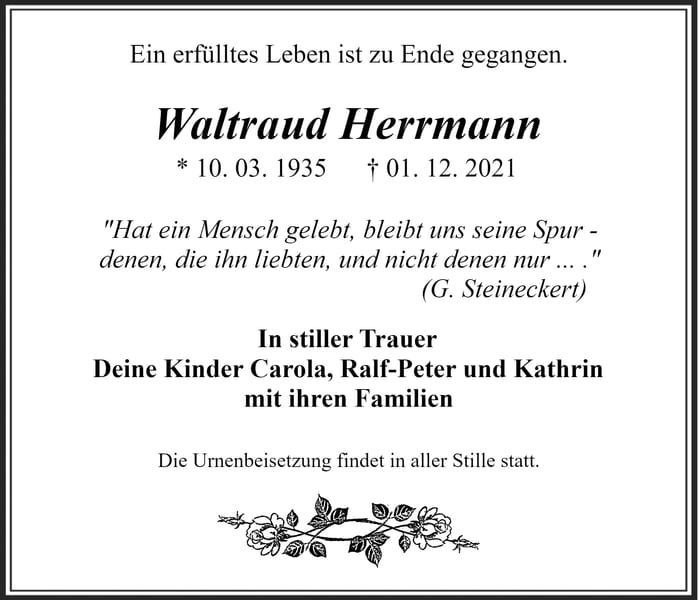 Traueranzeige Waltraud Herrmann