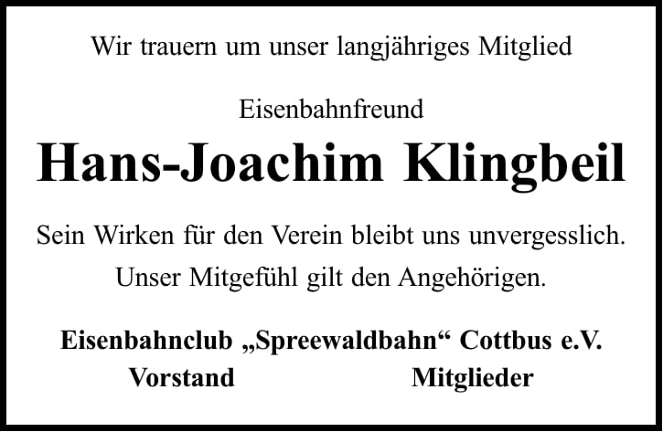 Nachruf Hans-Joachim Klingbeil