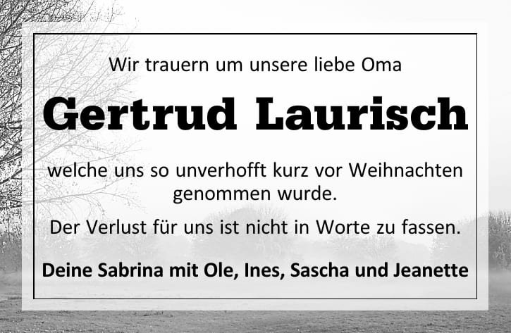 Nachruf Gertrud Laurisch