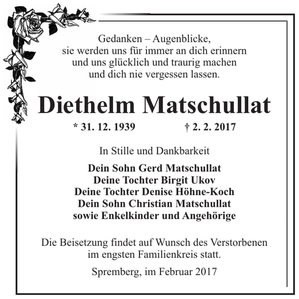 Traueranzeige Diethelm Matschullat