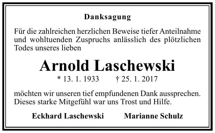 Danksagung Arnold Laschewski
