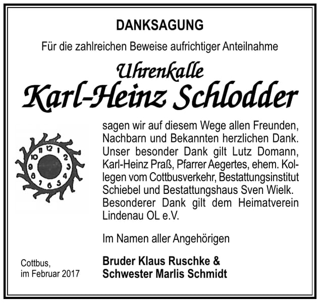 Danksagung Karl-Heinz Schlodder