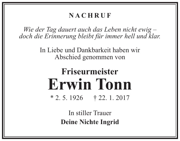 Nachruf Erwin Tonn