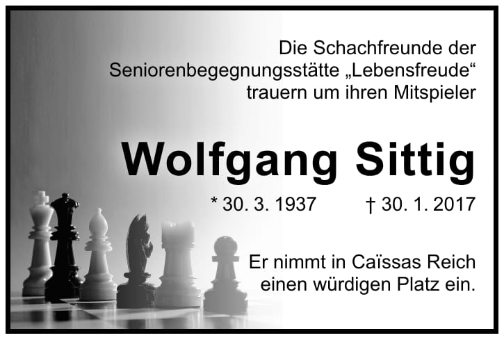 Traueranzeige Wolfgang Sittig