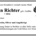 Traueranzeige Karin Richter, geb. Geißler