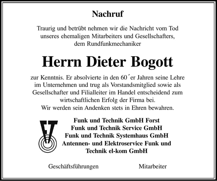 Nachruf Herrn Dieter Bogott
