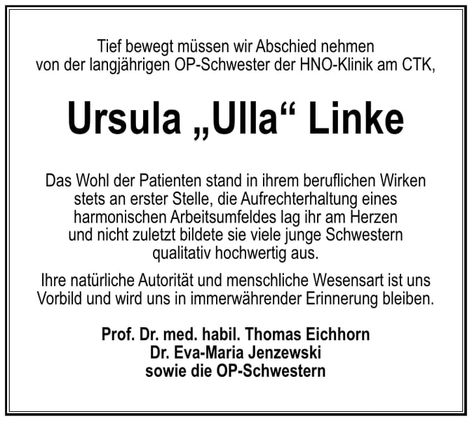 Nachruf Ursula „Ulla“ Linke