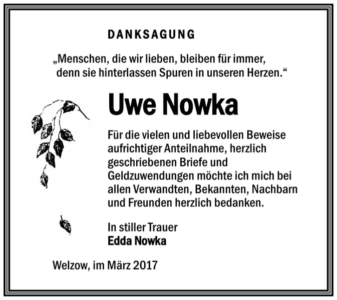Danksagung Uwe Nowka
