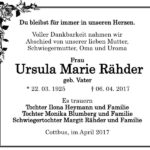 Traueranzeige Ursula Marie Rähder