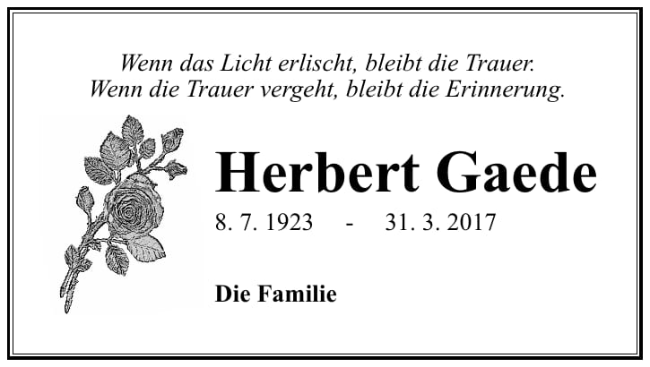 Traueranzeige Herbert Gaede