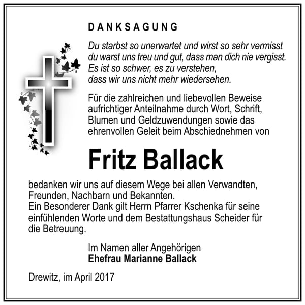 Danksagung Fritz Ballack